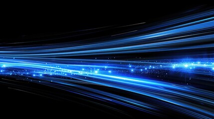 Poster - digitally generated image of blue light and stripes moving fast over black background