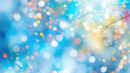 Poster - Abstract connected dots on bright blue background. Technology concept