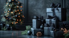 Holiday Gift Wrapping: A Black And White Christmas Present Generative AI