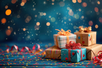 Poster - Colorful birthday gifts slide background.. Created with Generative AI technology