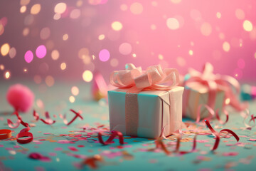 Poster - Colorful birthday gifts slide background.. Created with Generative AI technology