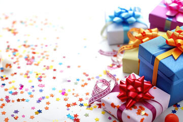Poster - Colorful birthday gifts slide background.. Created with Generative AI technology