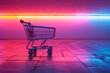 canvas print picture - Pink and Blue Grocery Cart: A Colorful Shopping Experience Generative AI