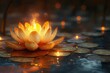 Glowing Lotus Flower in a Pond on a Full Moon Night Generative AI