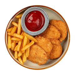 Poster - png Chicken schnitzels with french fries and ketchup