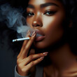 Close-up capturing a woman in contemplation while smoking a cigarette, emphasizing the nuanced emotions surrounding this moment.
