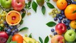 variety of fresh fruits and branches background