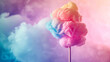 A captivating swirl of cotton candy on a colorful stick, epitomizing the whimsical and delightful nature of this sugary treat
