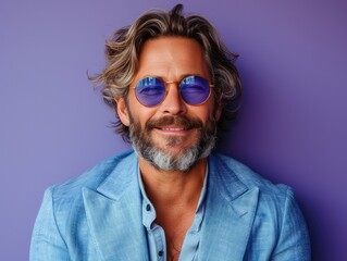 Poster - Portrait of handsome smiling businessman with suit in professional studio background