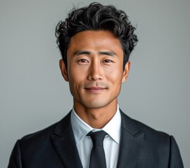 Portrait of handsome smiling businessman with suit in professional studio background