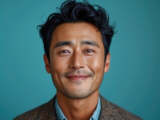 Portrait of handsome smiling businessman with suit in professional studio background