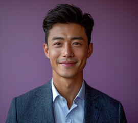 Portrait of handsome smiling businessman with suit in professional studio background