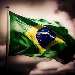 Wall Mural - AI generated illustration of a vibrant flag of Brazil billowing in the wind