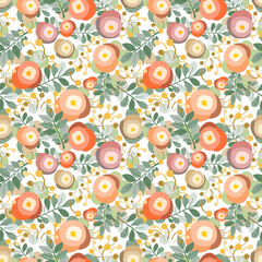 Wall Mural - Pastel colored floral elements seamless pattern. Attractive texture art in liberty style colors for printing on various surfaces (textile, wrapping, packages, apparel etc..) or use in graphic design.