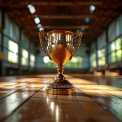 Poster - golden trophy winner cup blurred background of sports ground hall