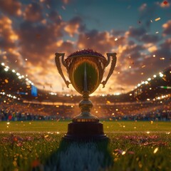 Poster - Golden trophy winner cup on stadium grass