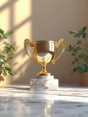 Poster - Golden trophy winner cup on a light background