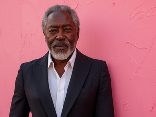 Wall Mural - Portrait of handsome old Afro smiling businessman with suit in professional studio background