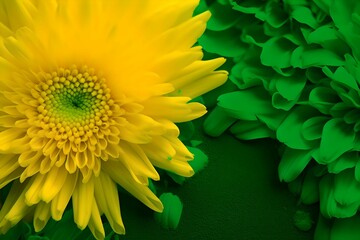 Wall Mural - AI generated illustration of a yellow flower on the vibrant green background