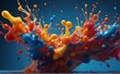 Abstract sculptures made from colorful splashes of paint. Dancing liquid on a blue background.