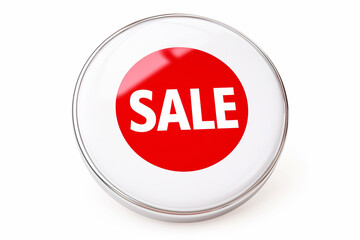 a vibrant red button with the word sale isolated on a bright white background signifying a promotional event