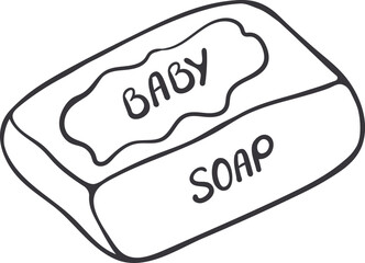 Wall Mural - A bar of hypoallergenic baby hygiene soap doodle icon. Vector hand drawn illustration isolated on white background.