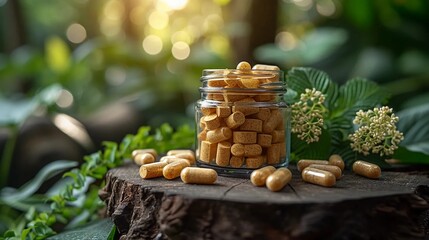 Herbal dietary supplements in a jar