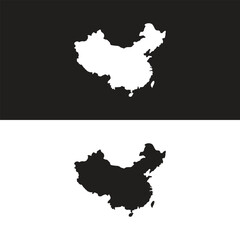 Wall Mural - Republic of China map silhouette Simple (only sharp corners) map of China vector drawing. Filled and outline version