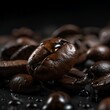 AI generated illustration of A collection of brown coffee beans on a black background