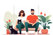 © Павел Озарчук - couple with cat vector flat minimalistic isolated illustration
