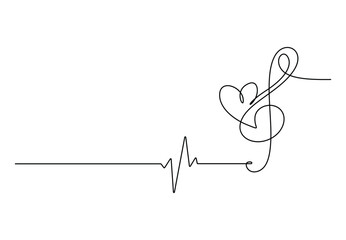 Fototapete - Music note pulse with love sign continuous one line drawing vector illustration. Pro vector