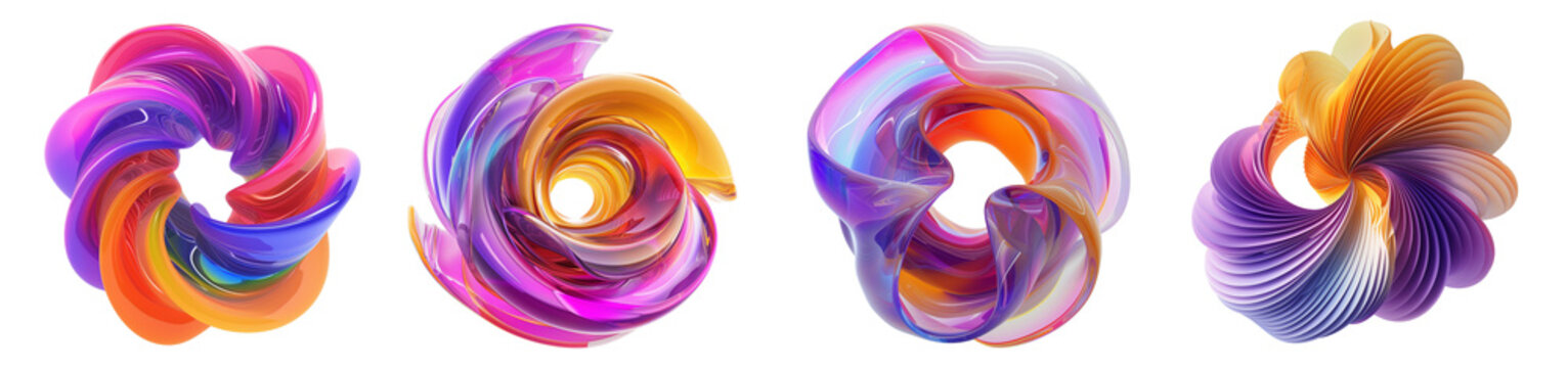 Set of abstract colorful round shapes isolated on transparent background