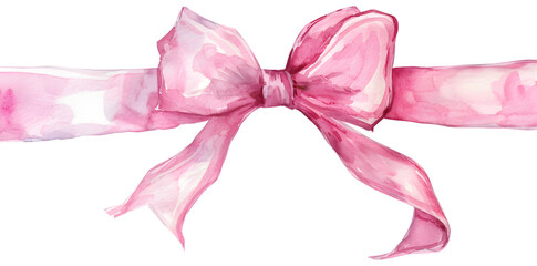 Wall Mural - Pink bow watercolor illustration  isolated on transparent background