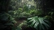 © Wirestock - AI-generated illustration of an idyllic tropical jungle with lush green vegetation.