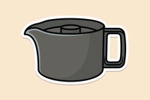 Simple Style Kettle Sticker Design Vector Illustration. Kitchen Interior Object Icon Concept. Kitchen Teapot With Closed Lid Sticker Design With Shadow. Restaurant Kettle Icon Logo.

