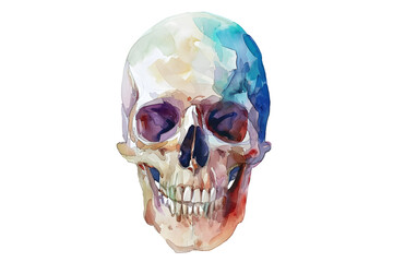 Wall Mural - Soft pastel human skull in watercolor style isolated on transparent background