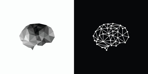 Poster - Vector logo design illustration of abstract polygonal brain shape variations.