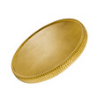 Blank template for gold coin or medal with metal texture. Donations. Coin for casino. Money, bank, loans. Currency. Medal, prize. Subscription. Blank gold coin on a transparent, white background. 