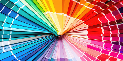 Rainbow Color Swatches Fan. A vibrant color spectrum displayed on a fan of swatches assortment to choose wallpaper color, background.