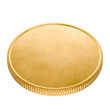 Money, bank, loans. Blank template for gold coin or medal with metal texture. Currency. Medal, prize. Subscription. Donations. Coin for casino. Blank gold coin on a transparent, white background. 