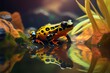AI generated illustration of a vibrant yellow frog in a pond