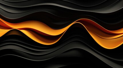 Poster - Abstract orange, black and gold background with waves