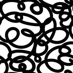 Bold Curly Lines pattern in Black and White colors. Abstract Squiggle Wavy print. Naive playful squiggle background. Childish, Doodle drawing. Vector illustration.