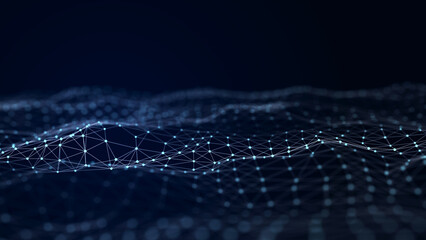 Poster - Network connection structure. Data transfer. Abstract background with interweaving of dots and lines. 3D rendering.