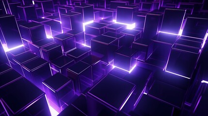 Poster - Mesmerizing multisized cube wall in purple and black: futuristic tech wallpaper, perfectly aligned. Stunning 3d render for modern design concepts