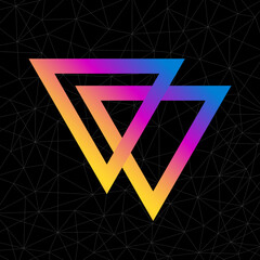 Wall Mural - Colorful abstract triangles logo isolated on black background. Vector design element