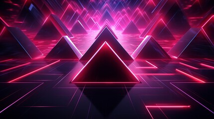 Poster - Vibrant pink neon geometric shapes illuminating digital technology