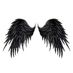 Realistic angel demon black wings on white background