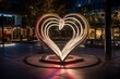 heartshaped light art installation in an urban square