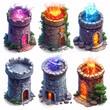 mage towers with lightening  Games Assets Building and Environment Sprite Sheet